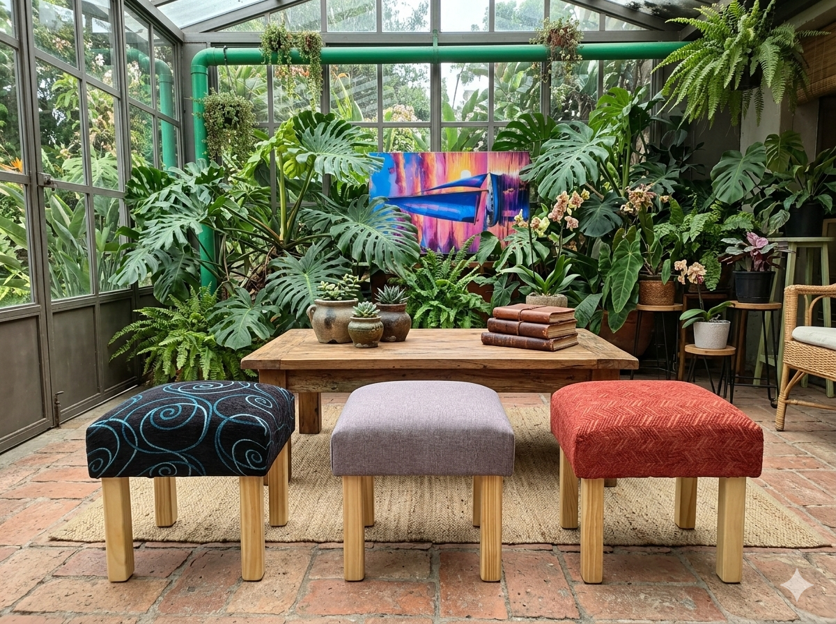 Banquitos apoya pies tapizados